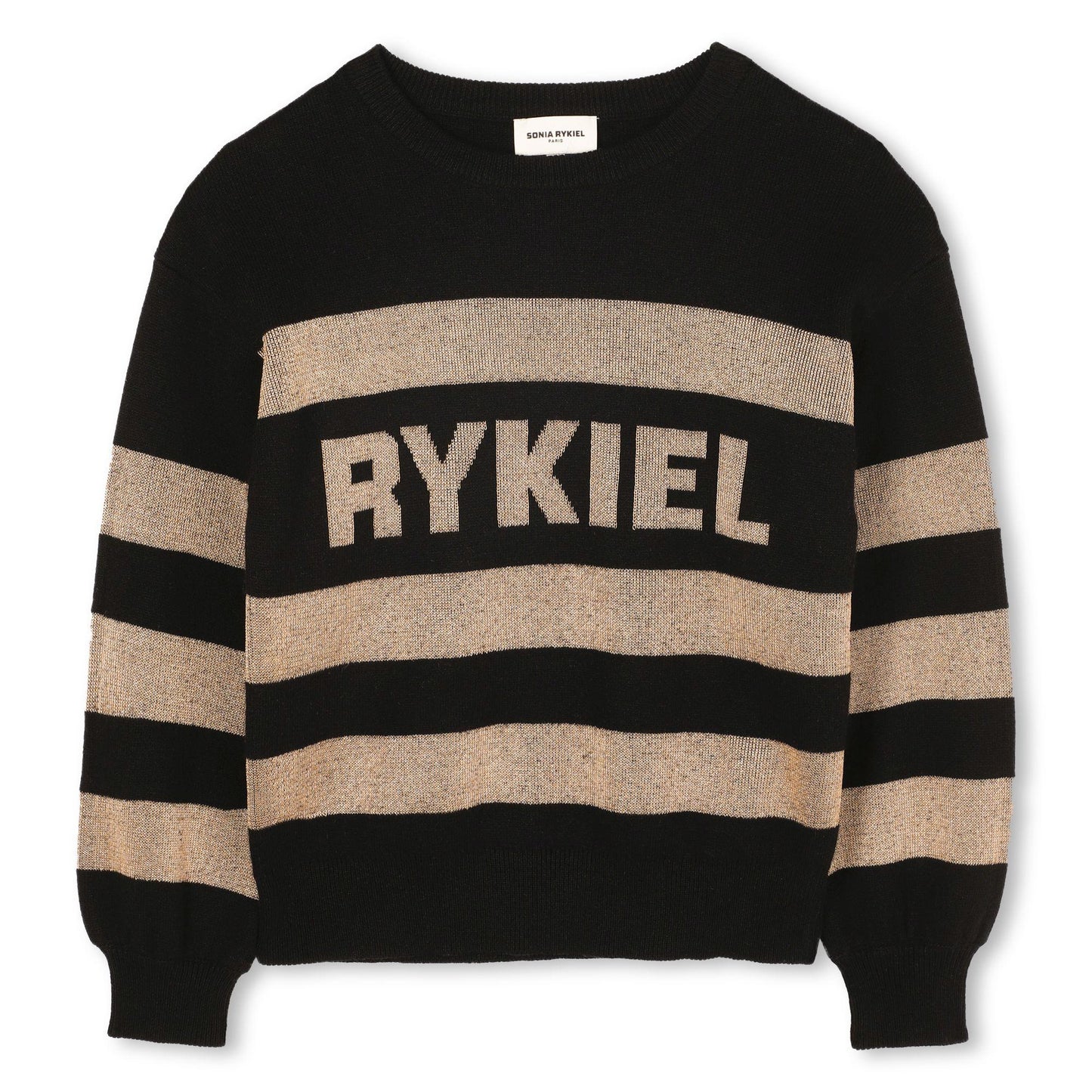 SONIA RYKIEL BLACK/GOLD STRIPED LOGO SWEATER