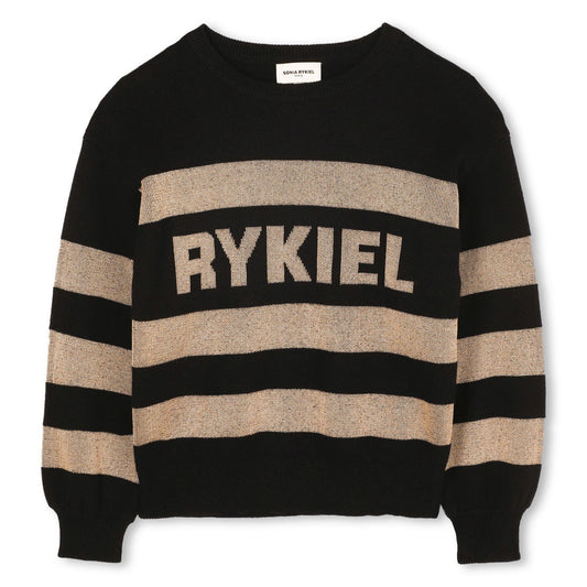 SONIA RYKIEL BLACK/GOLD STRIPED LOGO SWEATER