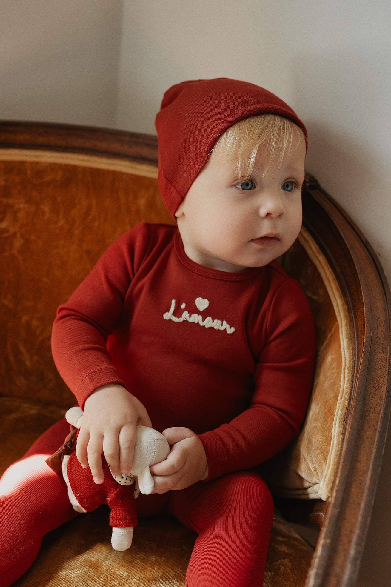 L'AMOUR LOU DEEP RED ROPE EMBROIDERED FOOTIE
