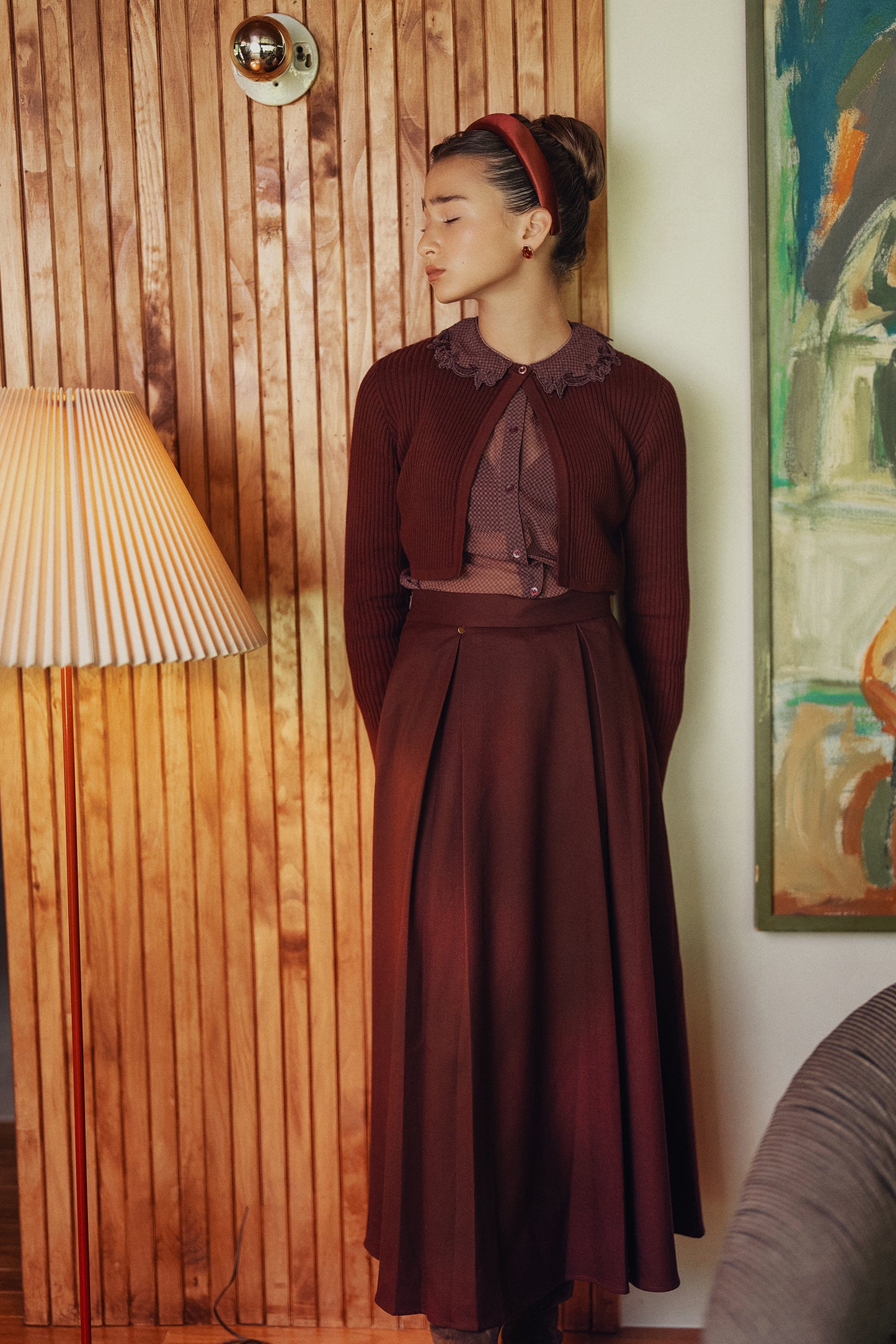 VARSITY 2.0 BURGUNDY PLEAT FRONT SKIRT