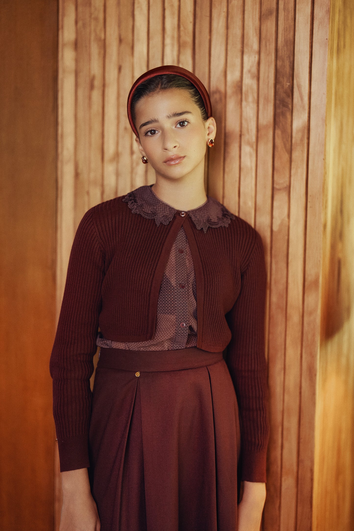VARSITY 2.0 BURGUNDY GAUZE CHECK BLOUSE