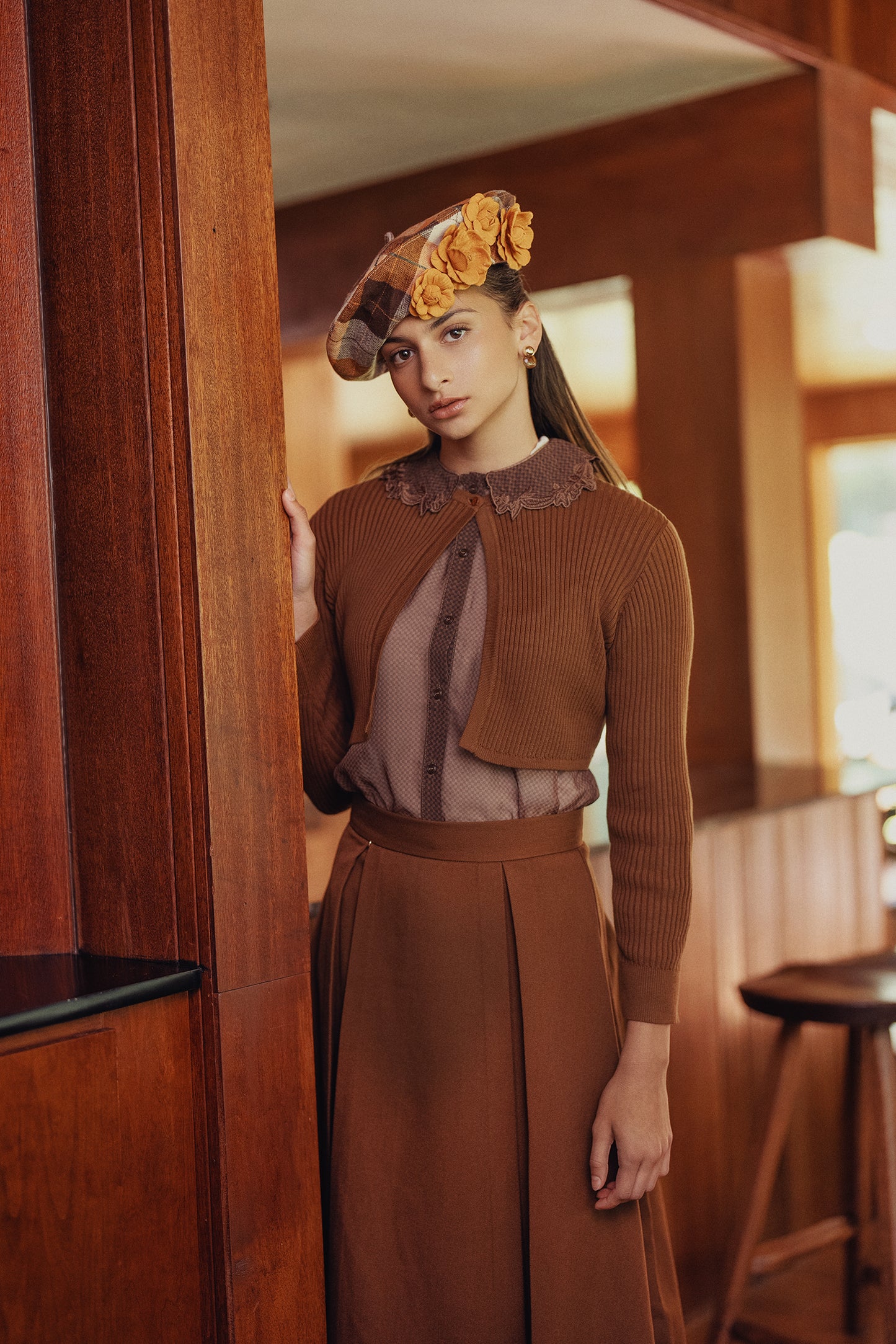 VARSITY 2.0 BROWN GAUZE CHECK BLOUSE