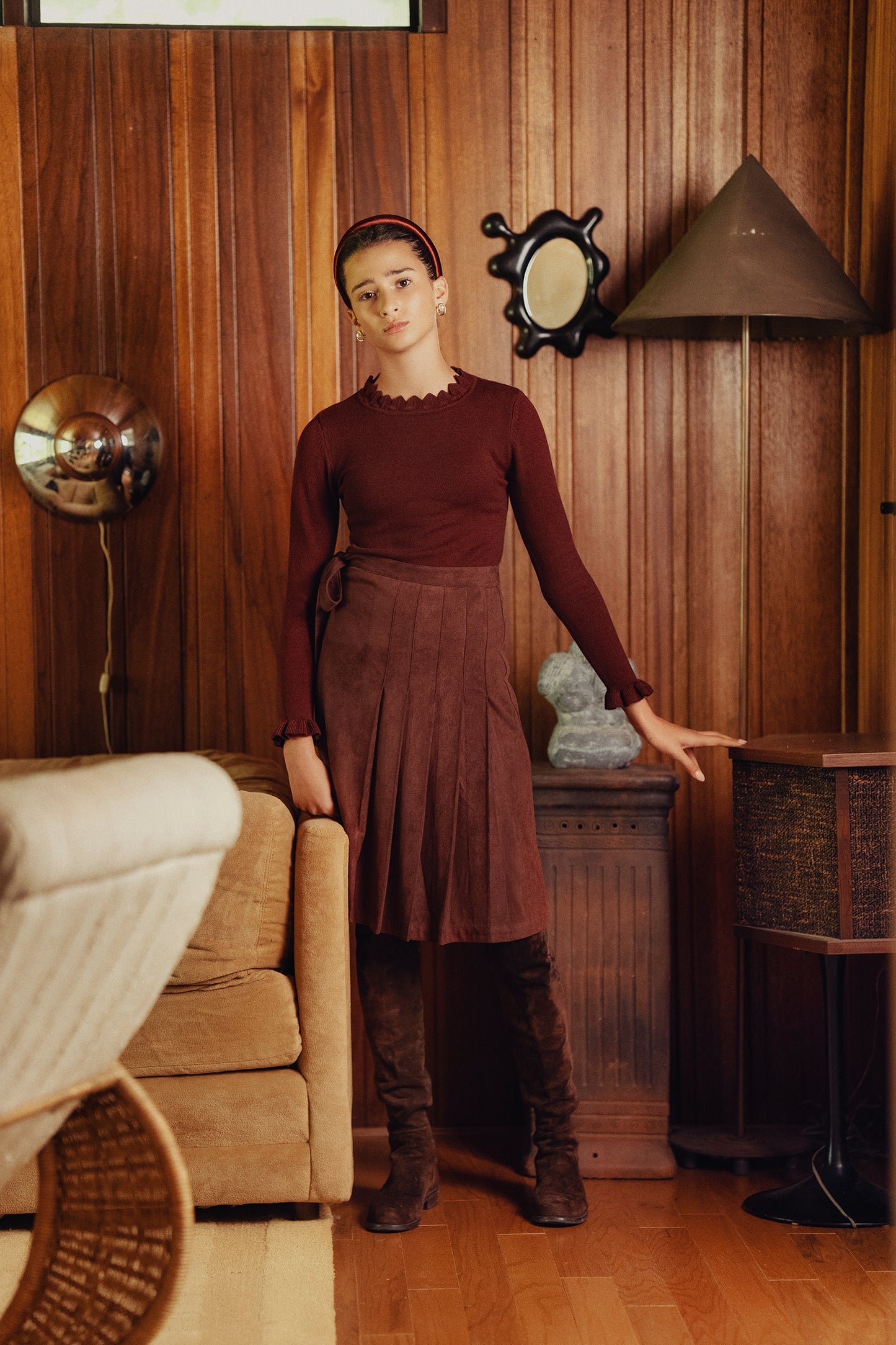 VARSITY 2.0 BURGUNDY SUEDE WRAP SKIRT