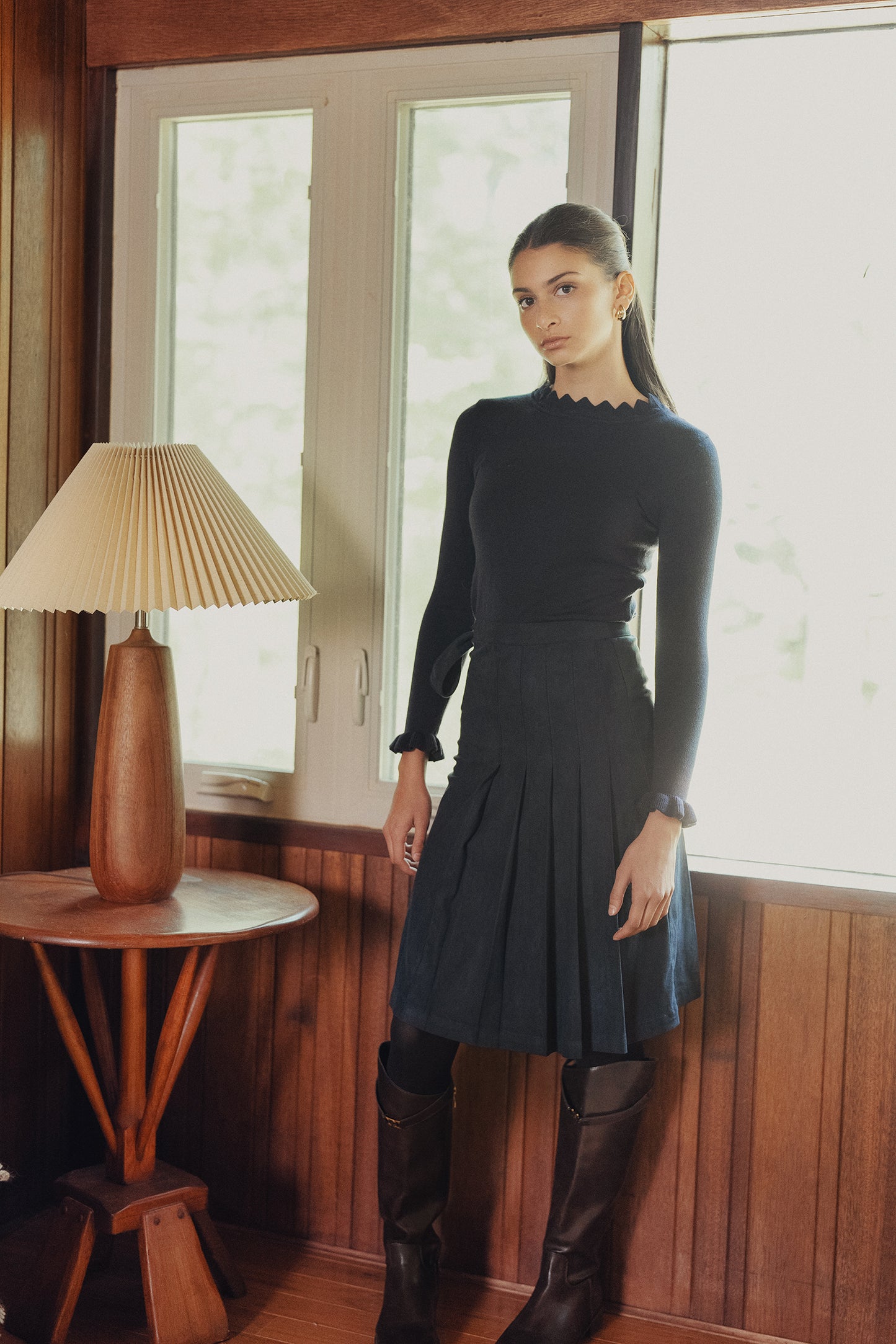 VARSITY 2.0 NAVY SUEDE WRAP SKIRT