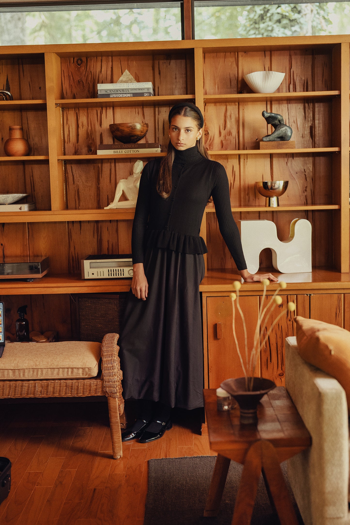 VARSITY 2.0 BLACK KNIT TAFFETA DRESS