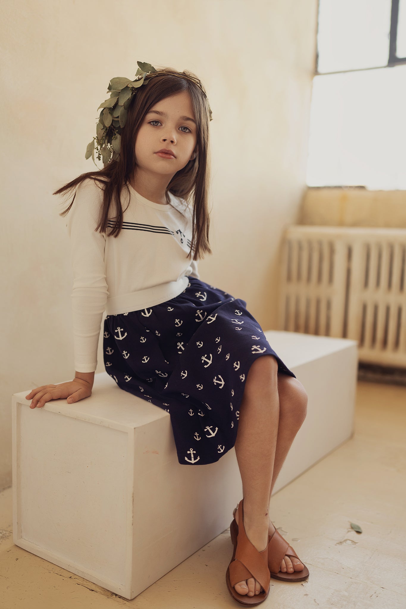 BAMBOO NAVY PRINTED ANCHOR SKIRT [FINAL SALE]