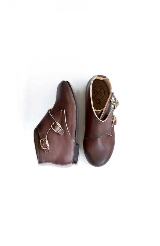 TANNERY & CO BROWN LEATHER BUCKLE BOOTIE