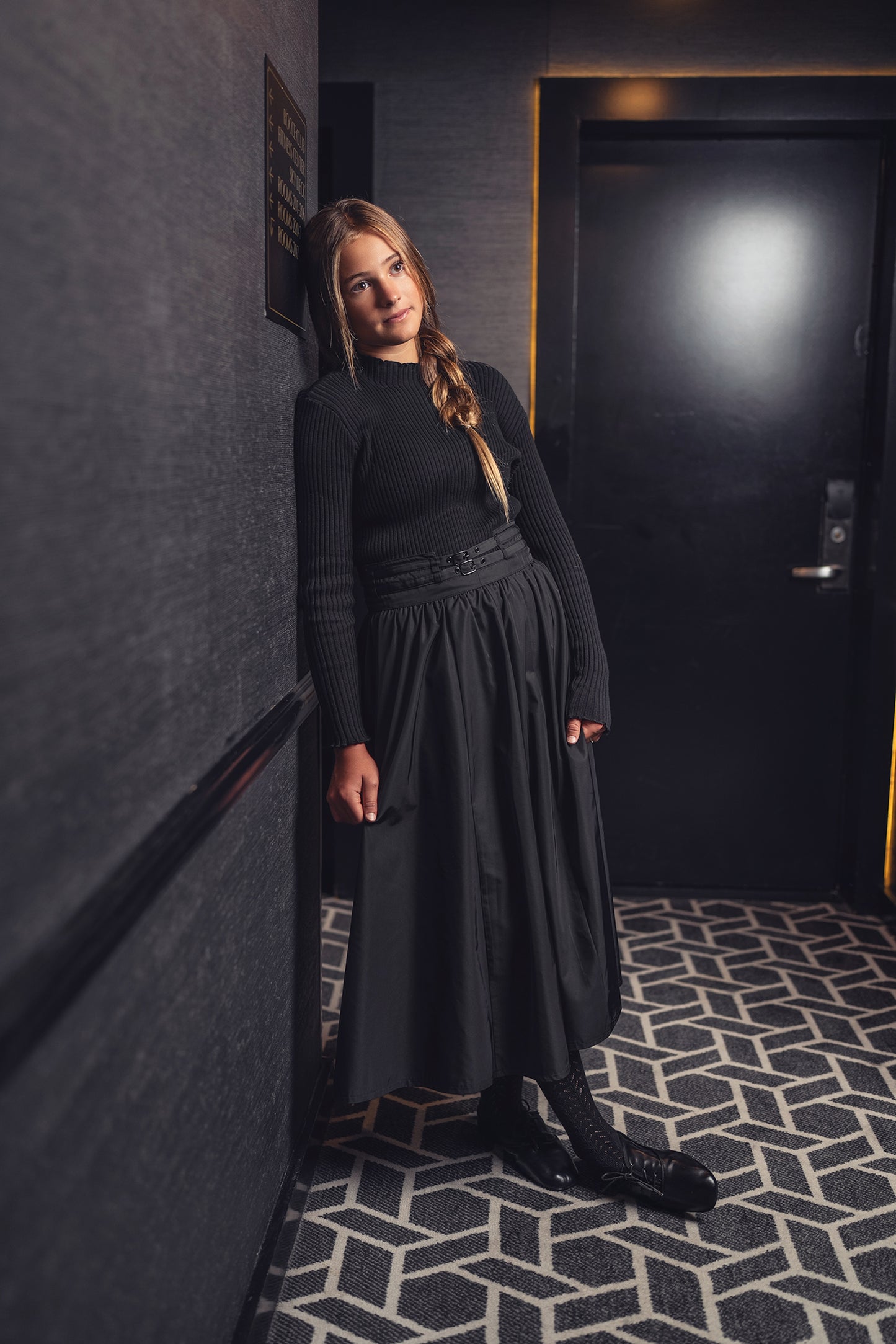 BYKE BLACK TAFFETA CIRCLE MIDI SKIRT