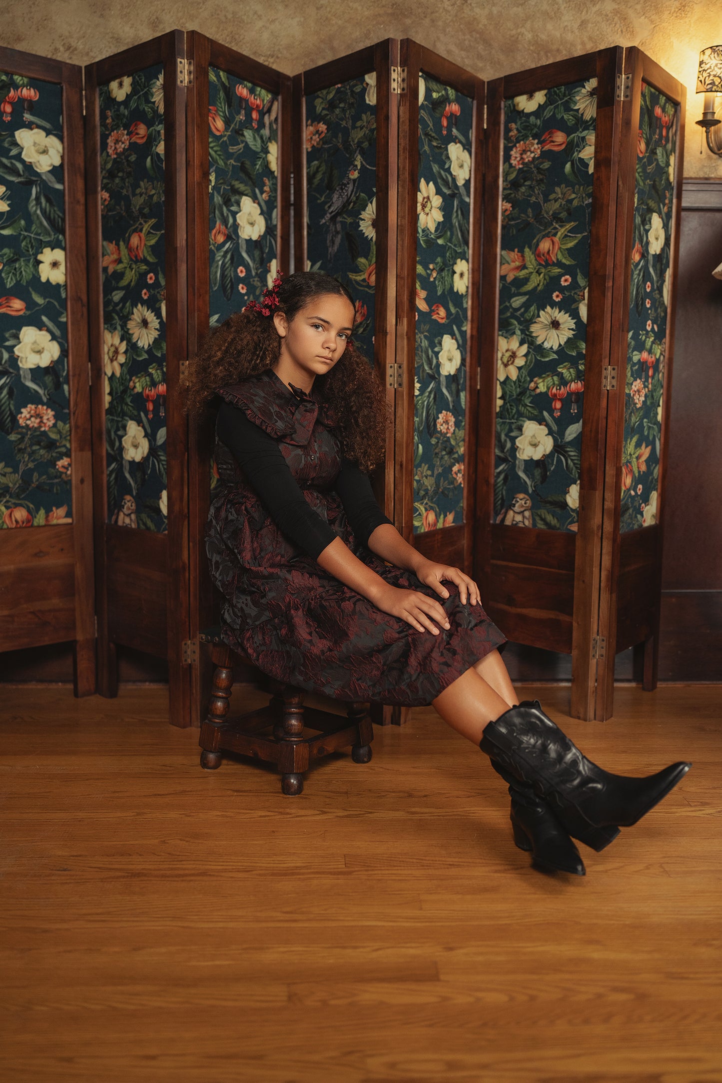 PIP + PIO BURGUNDY FLORAL BROCADE OVERSIZED COLLAR JUMPER