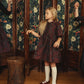 PIP + PIO BURGUNDY FLORAL BROCADE PUFF SLEEVE DRESS