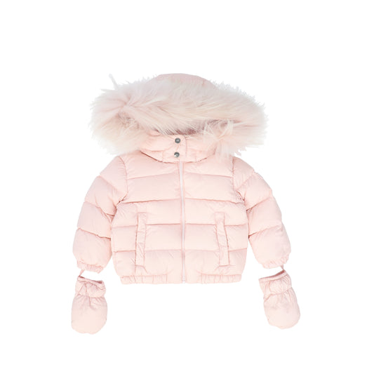 ADD PALE PINK FUR TRIM PUFFER COAT