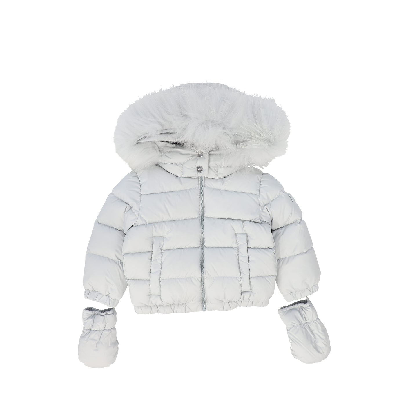 ADD PALE BLUE FUR TRIM PUFFER COAT