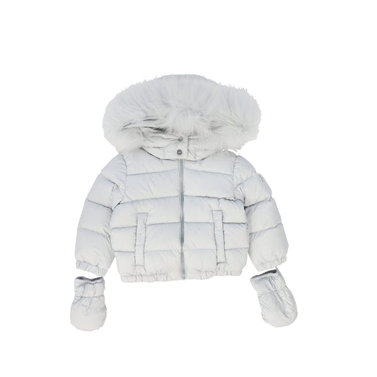 ADD PALE BLUE FUR TRIM PUFFER COAT