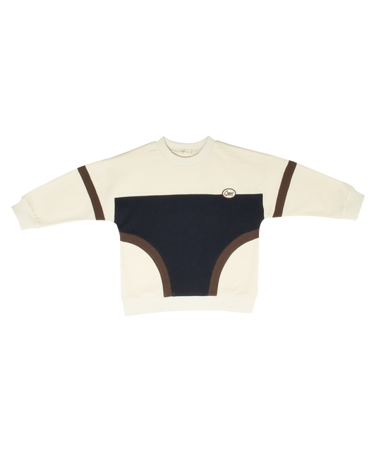 CREW KIDS IVORY/BROWN COLORBLOCK SWEATSHIRT