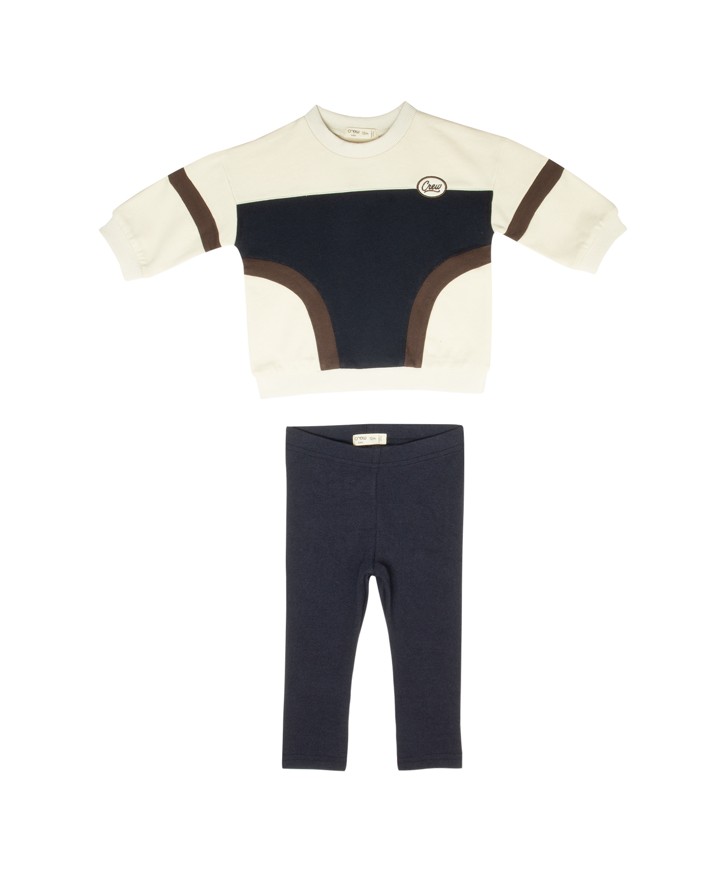 CREW KIDS IVORY/BROWN COLORBLOCK SWEATSHIRT SET