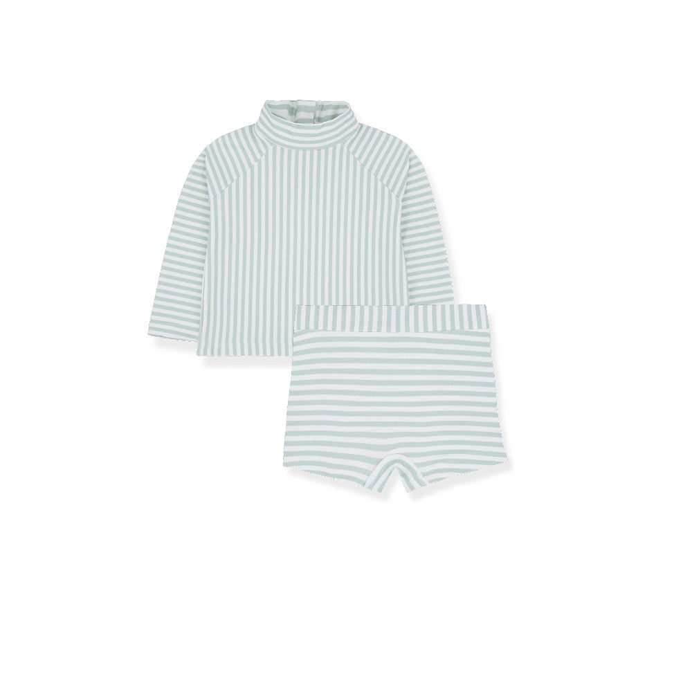 1 + IN THE FAMILY GREEN STRIPED SWIM SET