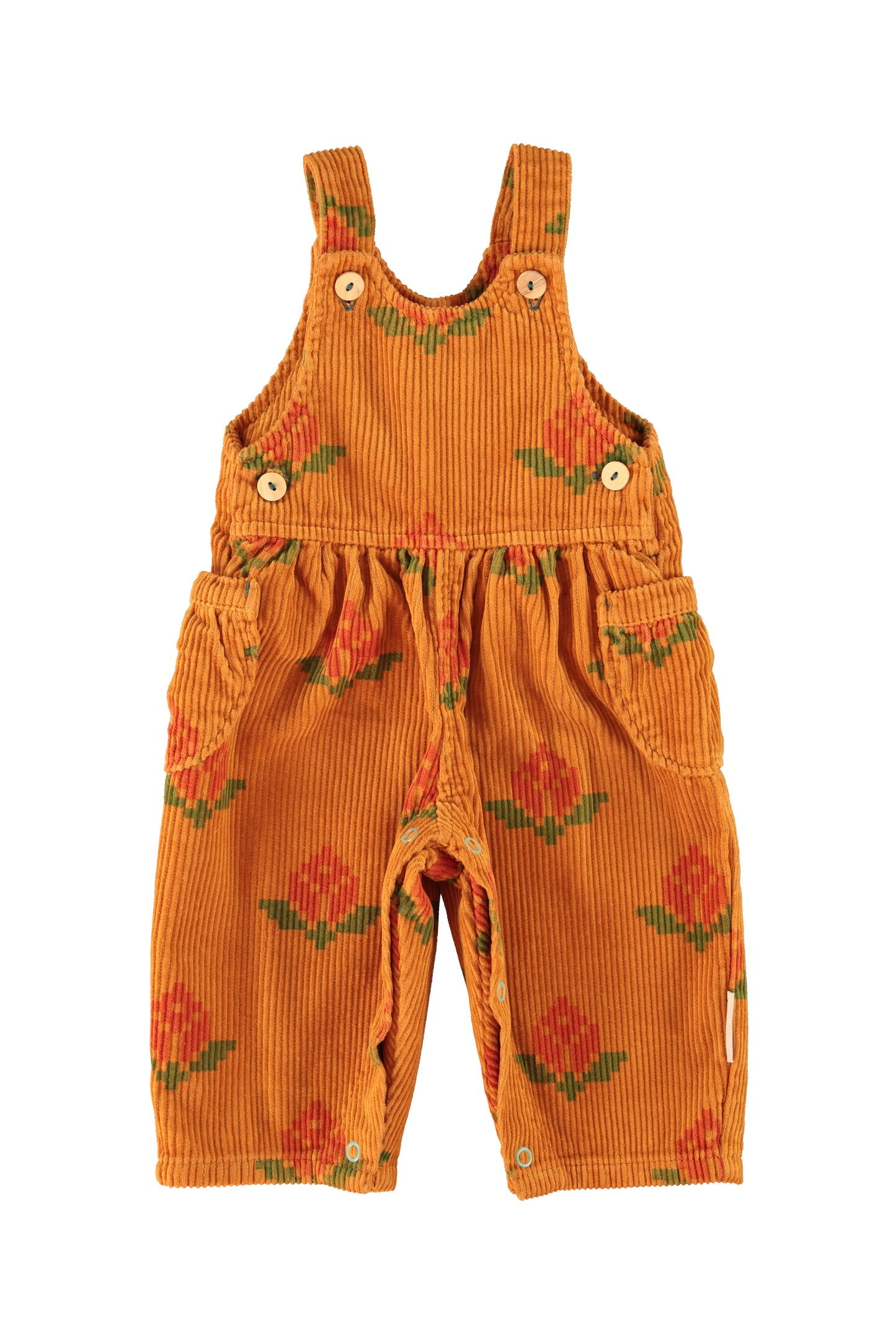 PIUPIUCHICK ORANGE FLOWER PRINT CORDUROY OVERALLS