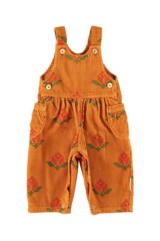 PIUPIUCHICK ORANGE FLOWER PRINT CORDUROY OVERALLS