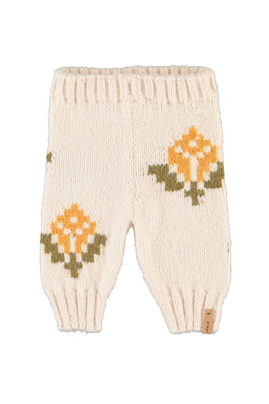 PIUPIUCHICK ECRU FLOWER PRINT KNIT PANTS