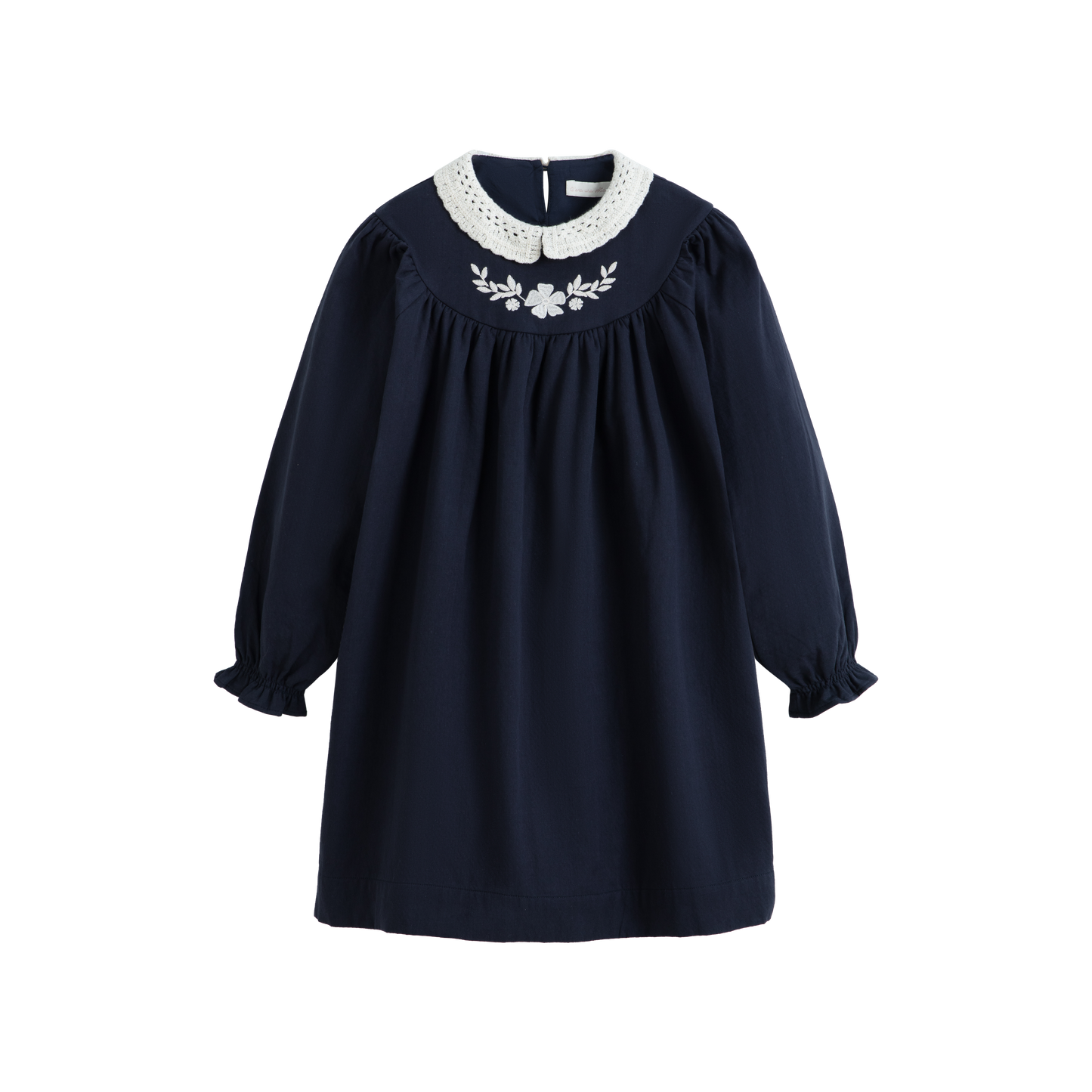 CERA UNA VOLTA NAVY EMBROIDERED LACE COLLAR DRESS