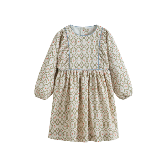 CERA UNA VOLTA CREAM/GREEN WREATH FLORAL DRESS