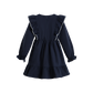 CERA UNA VOLTA NAVY EMBROIDERED RUFFLE TRIM MIDI DRESS