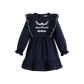 CERA UNA VOLTA NAVY EMBROIDERED RUFFLE TRIM MIDI DRESS
