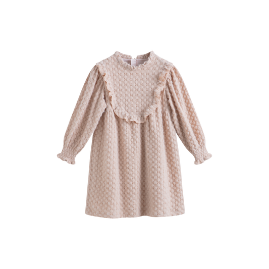 CERA UNA VOLTA BLUSH RUFFLE TRIM TEXTURED DRESS