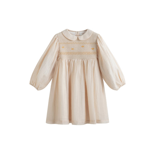 CERA UNA VOLTA PALE PINK EMBROIDERED SMOCK COLLAR DRESS