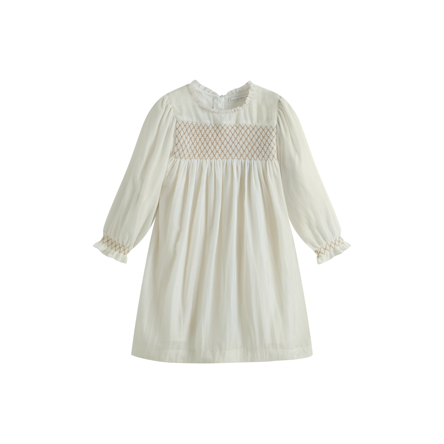 CERA UNA VOLTA CREAM VELVET SHIMMER SMOCK DRESS