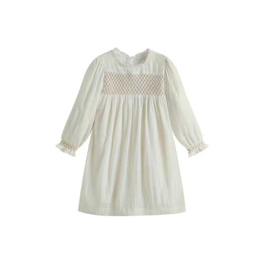 CERA UNA VOLTA CREAM VELVET SHIMMER SMOCK DRESS
