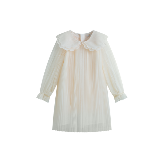 CERA UNA VOLTA CREAM PURITAN COLLAR TULLE DRESS