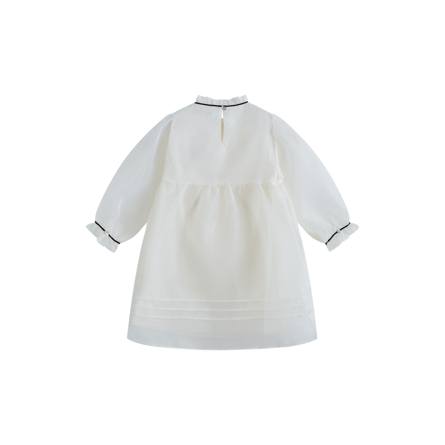 CERA UNA VOLTA CREAM/BLACK TRIM ORGANZA RUFFLE BIB DRESS