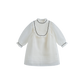 CERA UNA VOLTA CREAM/BLACK TRIM ORGANZA RUFFLE BIB DRESS