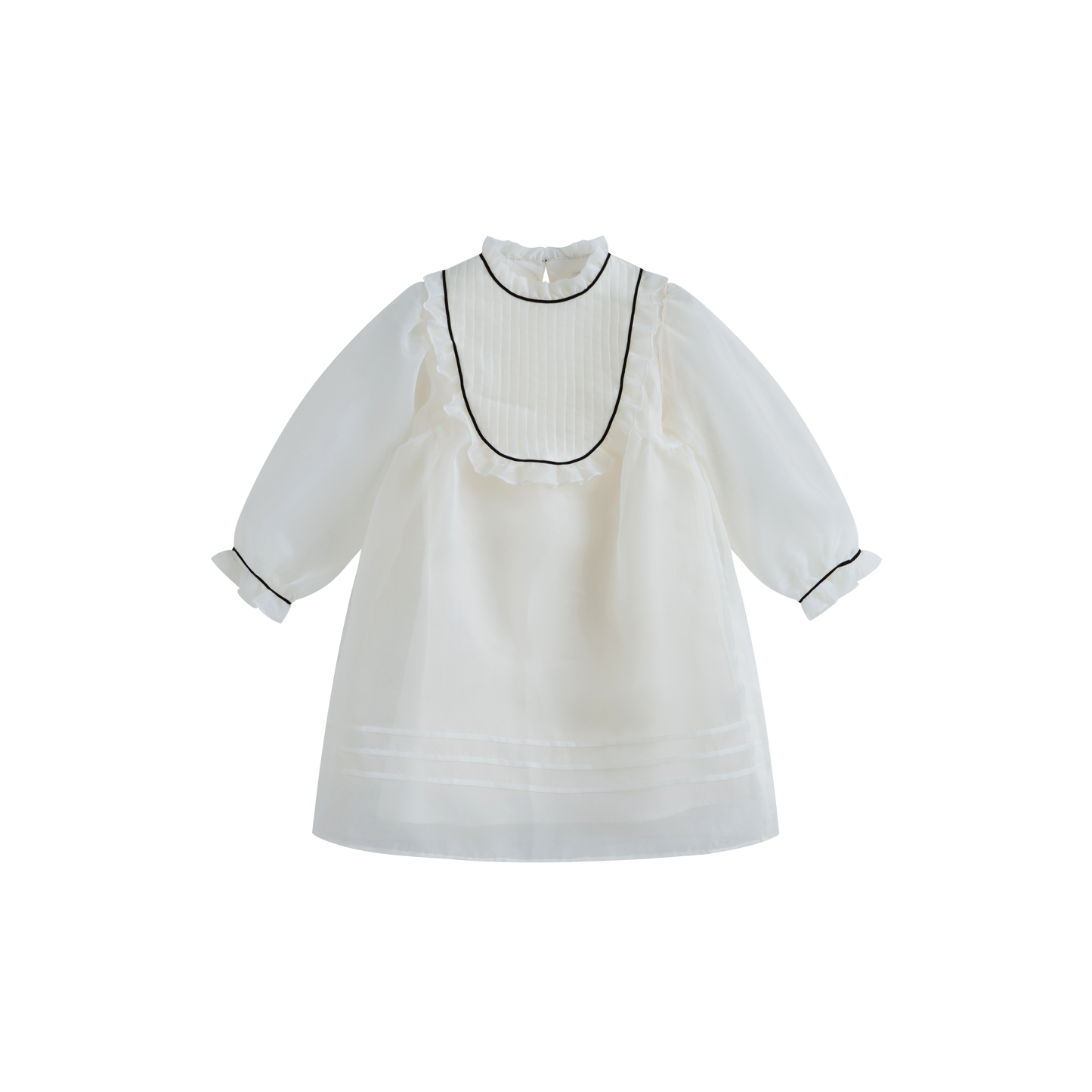CERA UNA VOLTA CREAM/BLACK TRIM ORGANZA RUFFLE BIB DRESS