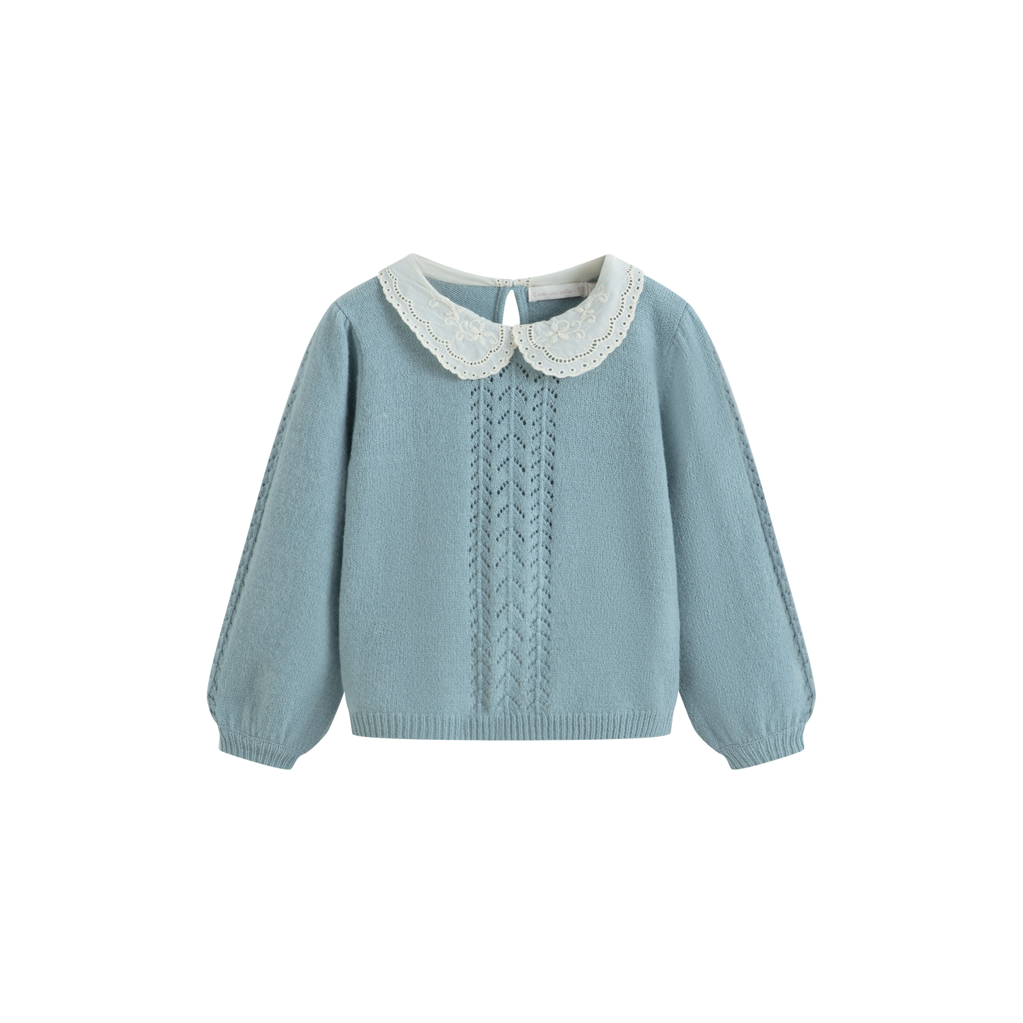 CERA UNA VOLTA DUSTY BLUE PETER PAN COLLAR POINTELLE SWEATER