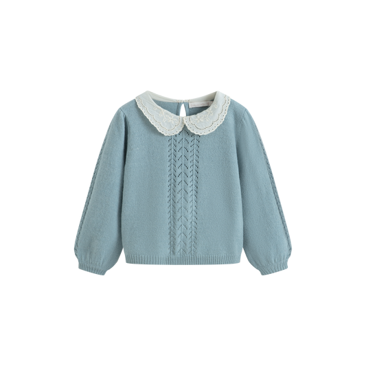 CERA UNA VOLTA DUSTY BLUE PETER PAN COLLAR POINTELLE SWEATER