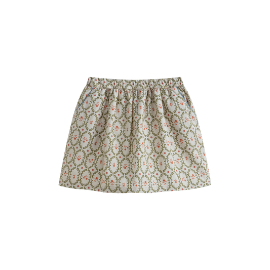 CERA UNA VOLTA CREAM/GREEN WREATH FLORAL SKIRT