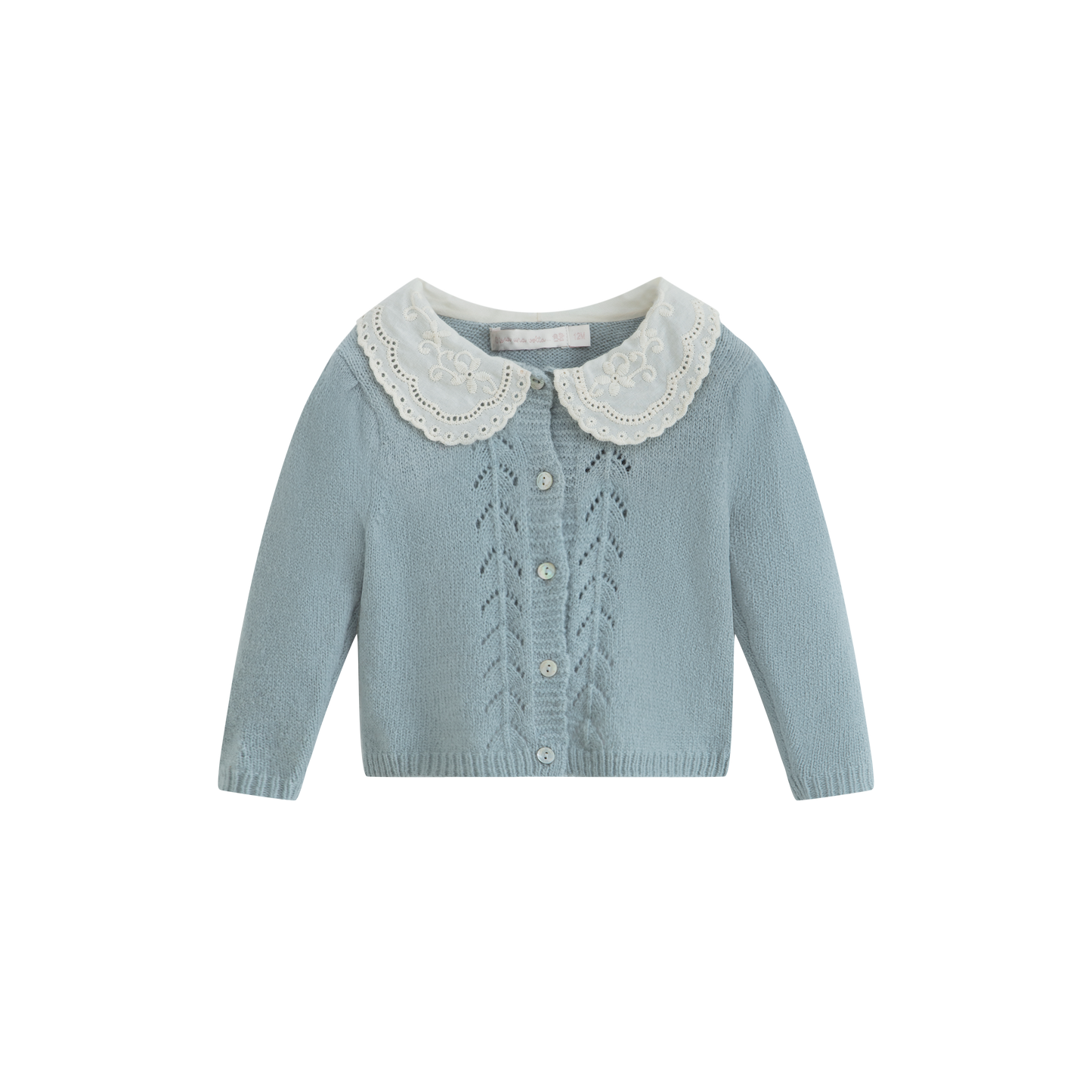 CERA UNA VOLTA DUSTY BLUE PETER PAN COLLAR POINTELLE CARDIGAN