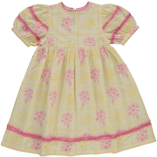 BEBE ORGANIC PINK/YELLOW PATCHWORK DRESS