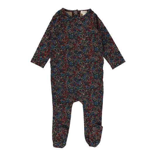 LIL LEGS BURGUNDY/NAVY FLORAL FOOTIE