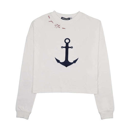 URBAN EDGE  WHITE ANCHOR CROP TSHIRT