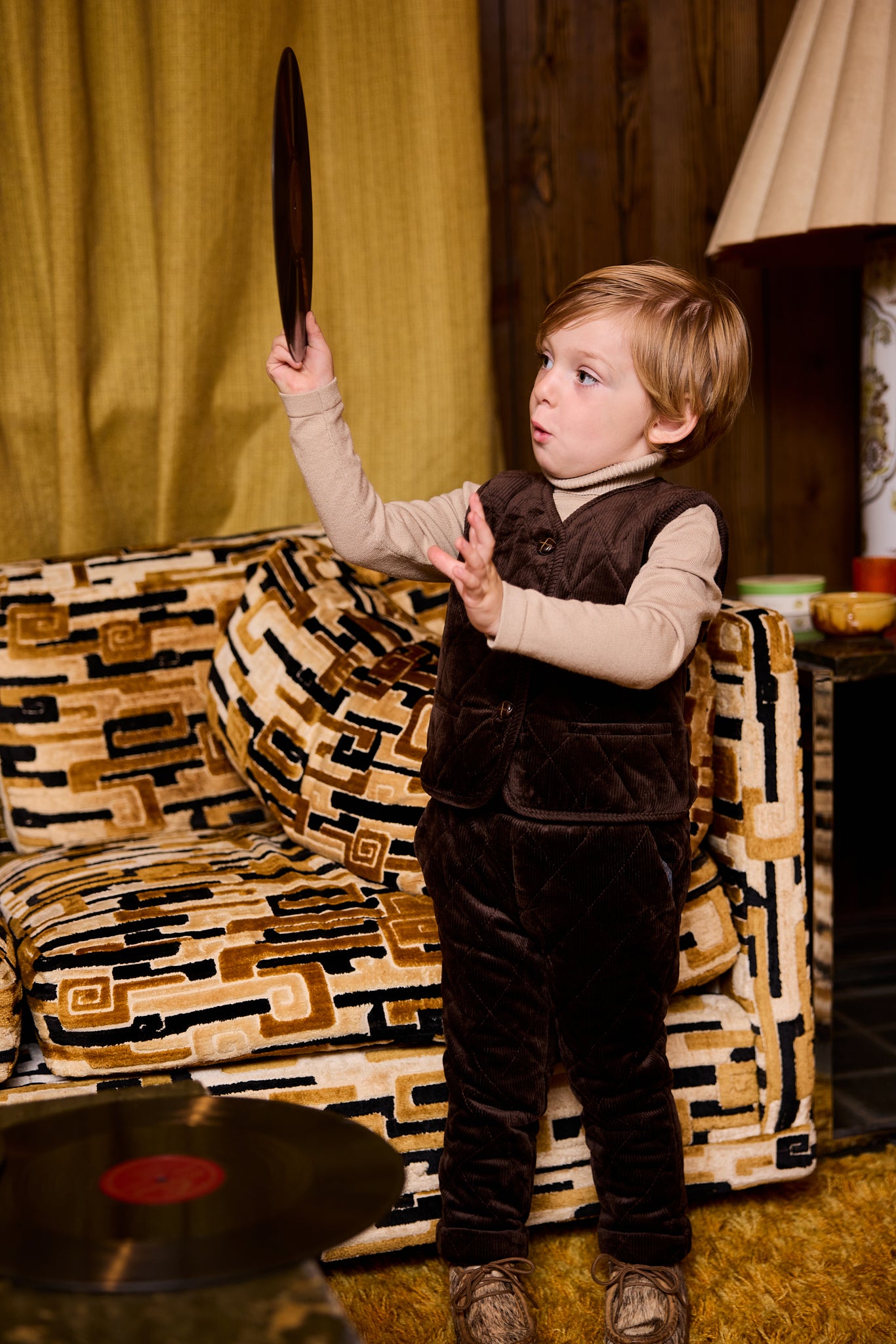 LE BOURDON BROWN QUILTED CORDUROY VEST SET