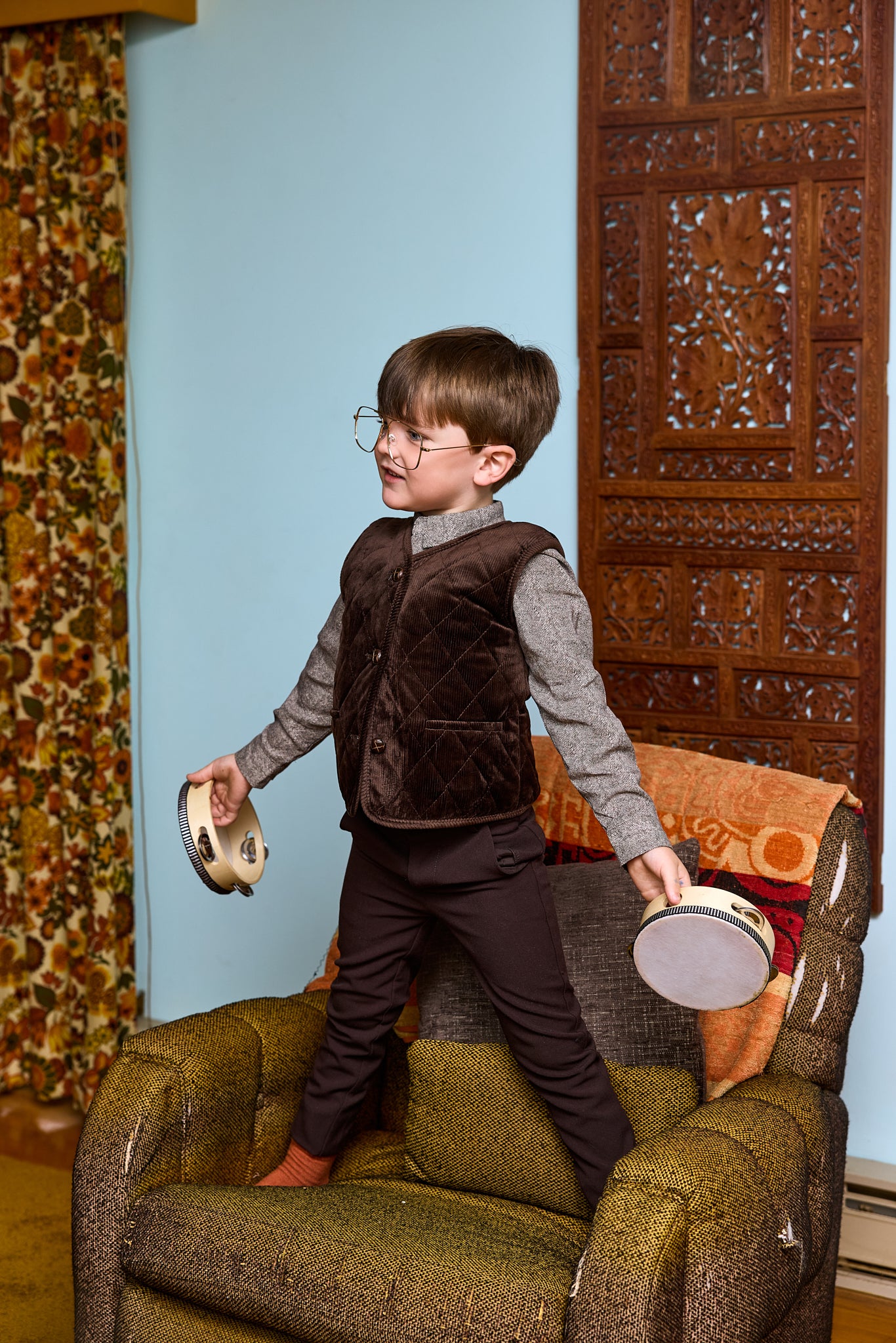 LE BOURDON BROWN QUILTED CORDUROY VEST