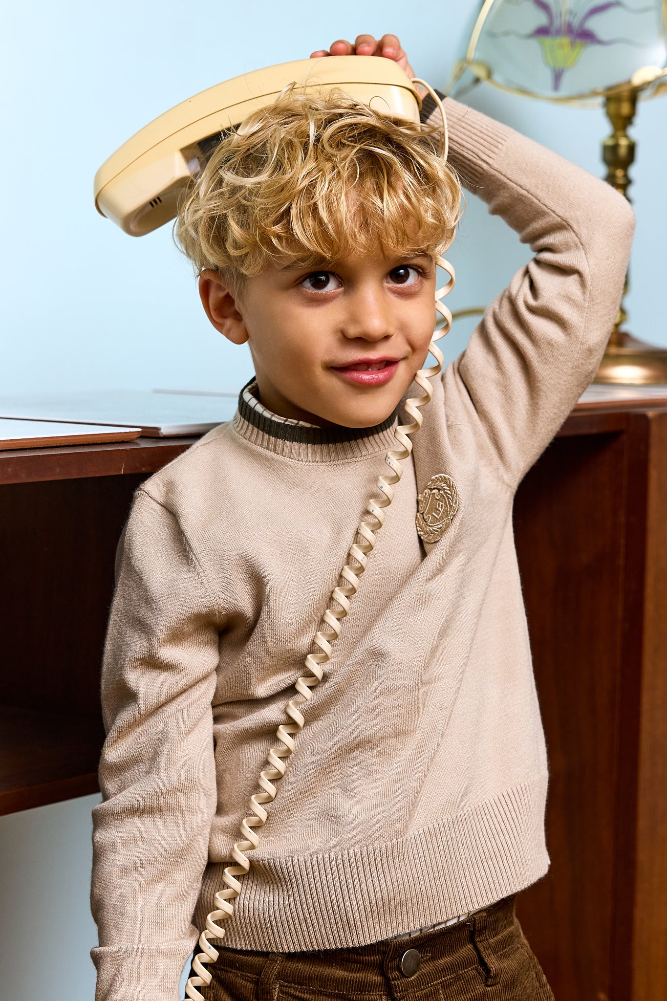 LE BOURDON BEIGE FINE KNIT TRIM SWEATER
