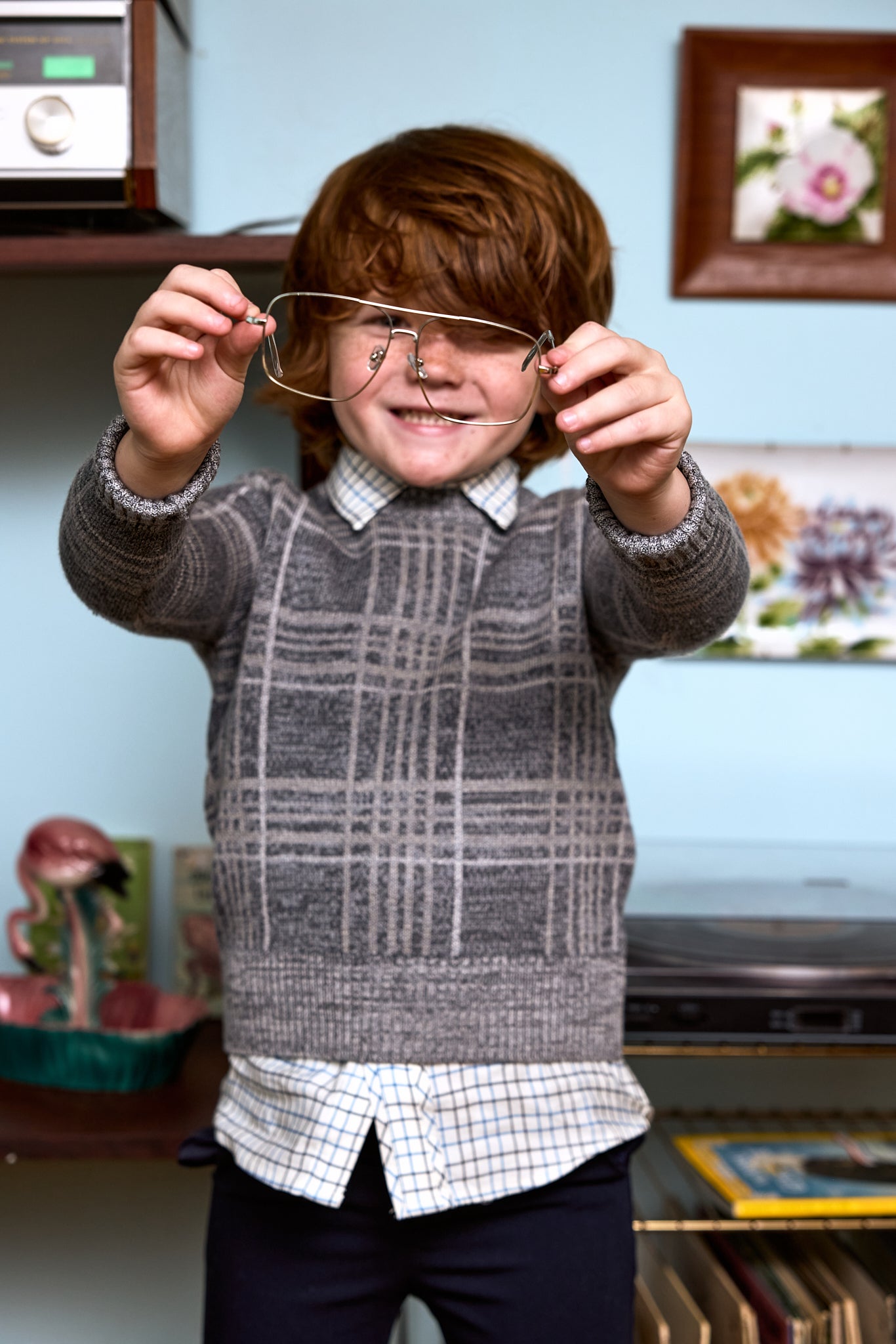 LE BOURDON GREY PLAID CREWNECK SWEATER