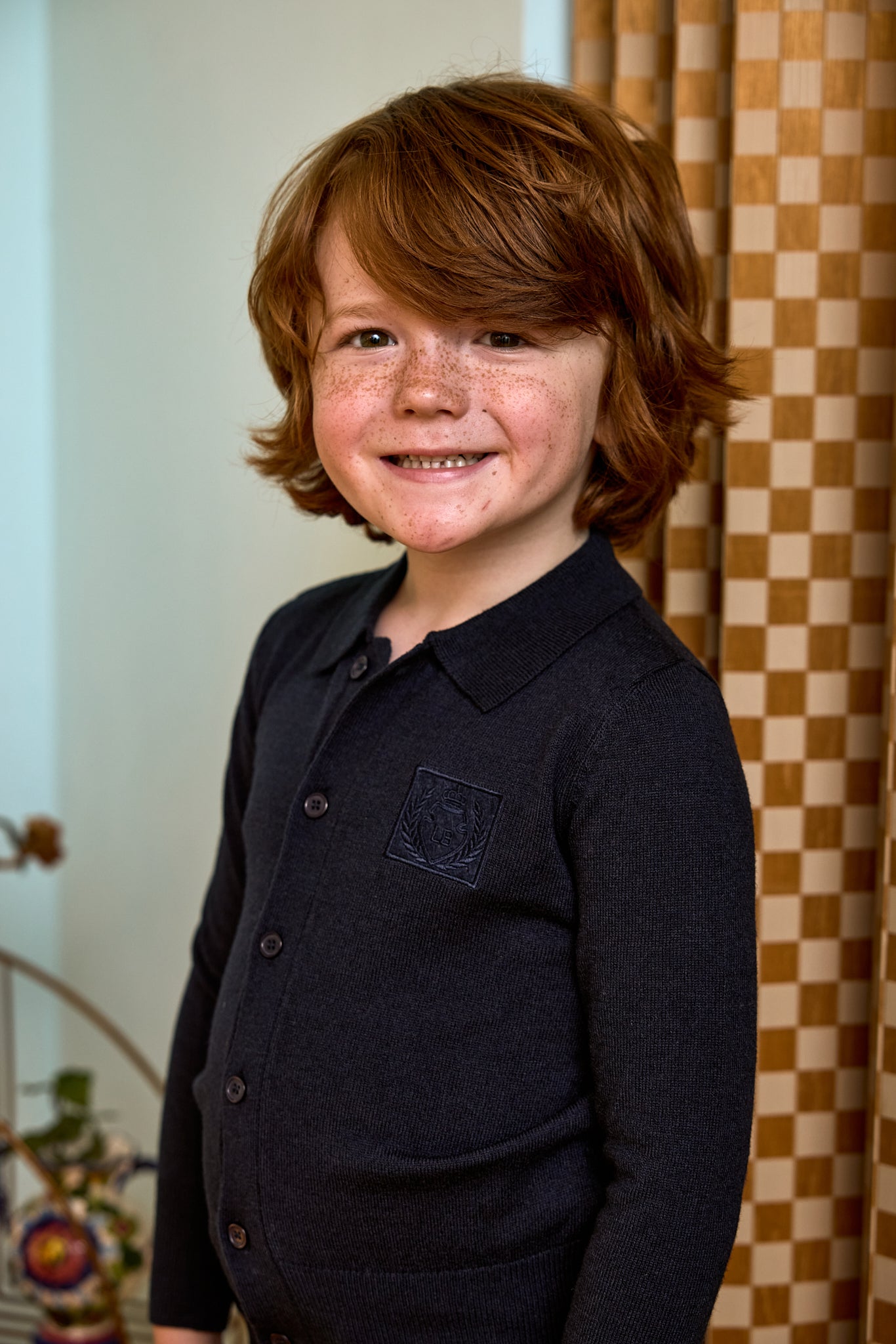 LE BOURDON NAVY LOGO COLLARED CARDIGAN