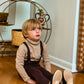 LE BOURDON BROWN RIB KNIT SUSPENDER OVERALLS