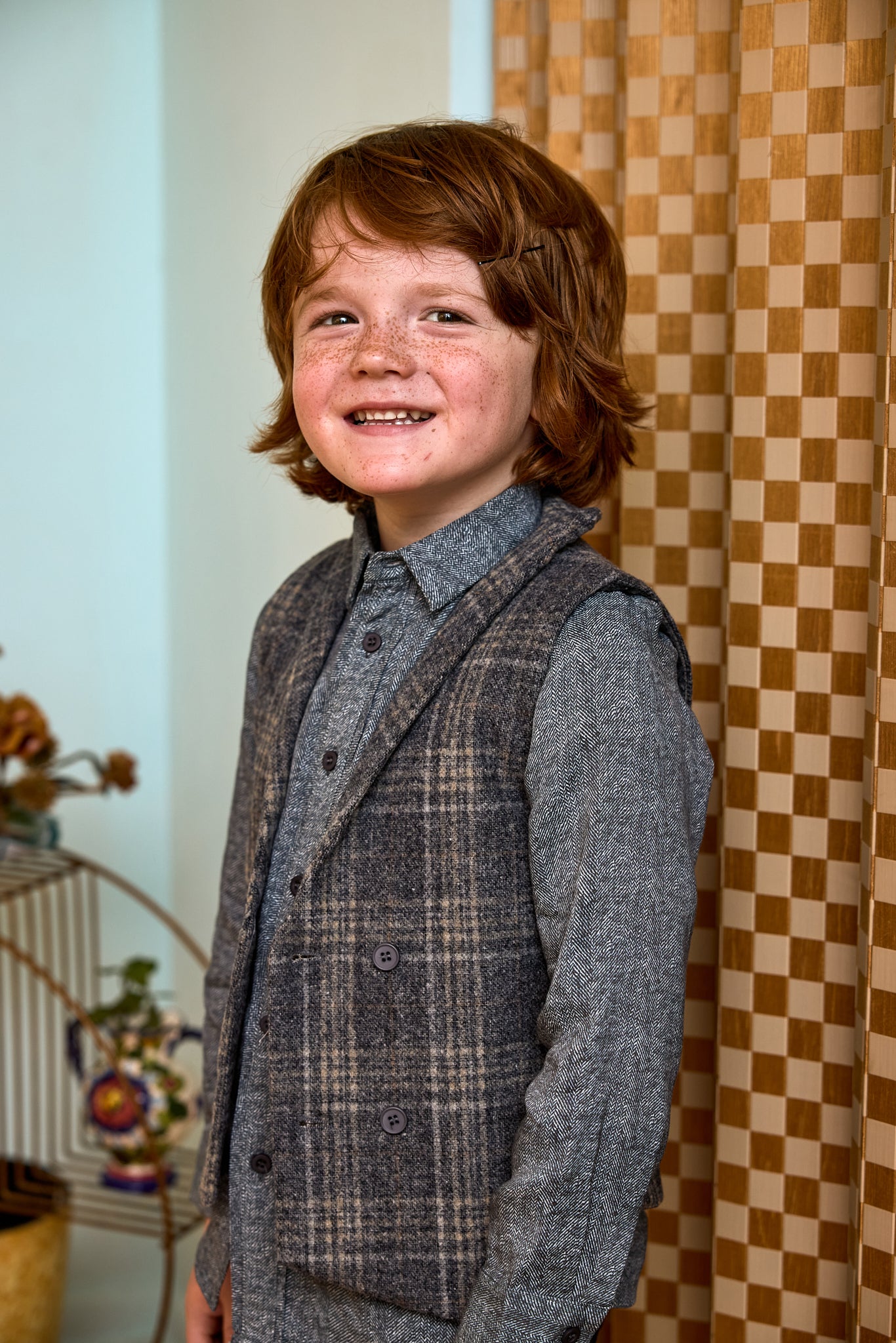 LE BOURDON GREY PLAID DOUBLE BREASTED VEST