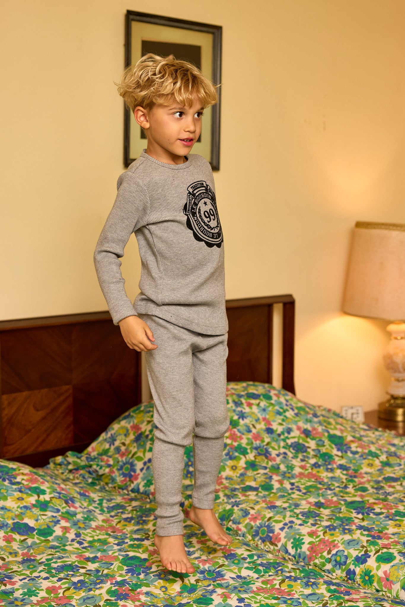 LE BOURDON LIGHT GREY VELVET LOGO PAJAMAS
